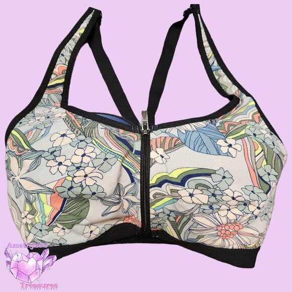Victoria's Secret Other - Victoria's Secret knock out floral sports bra 32DD blue green zip up support